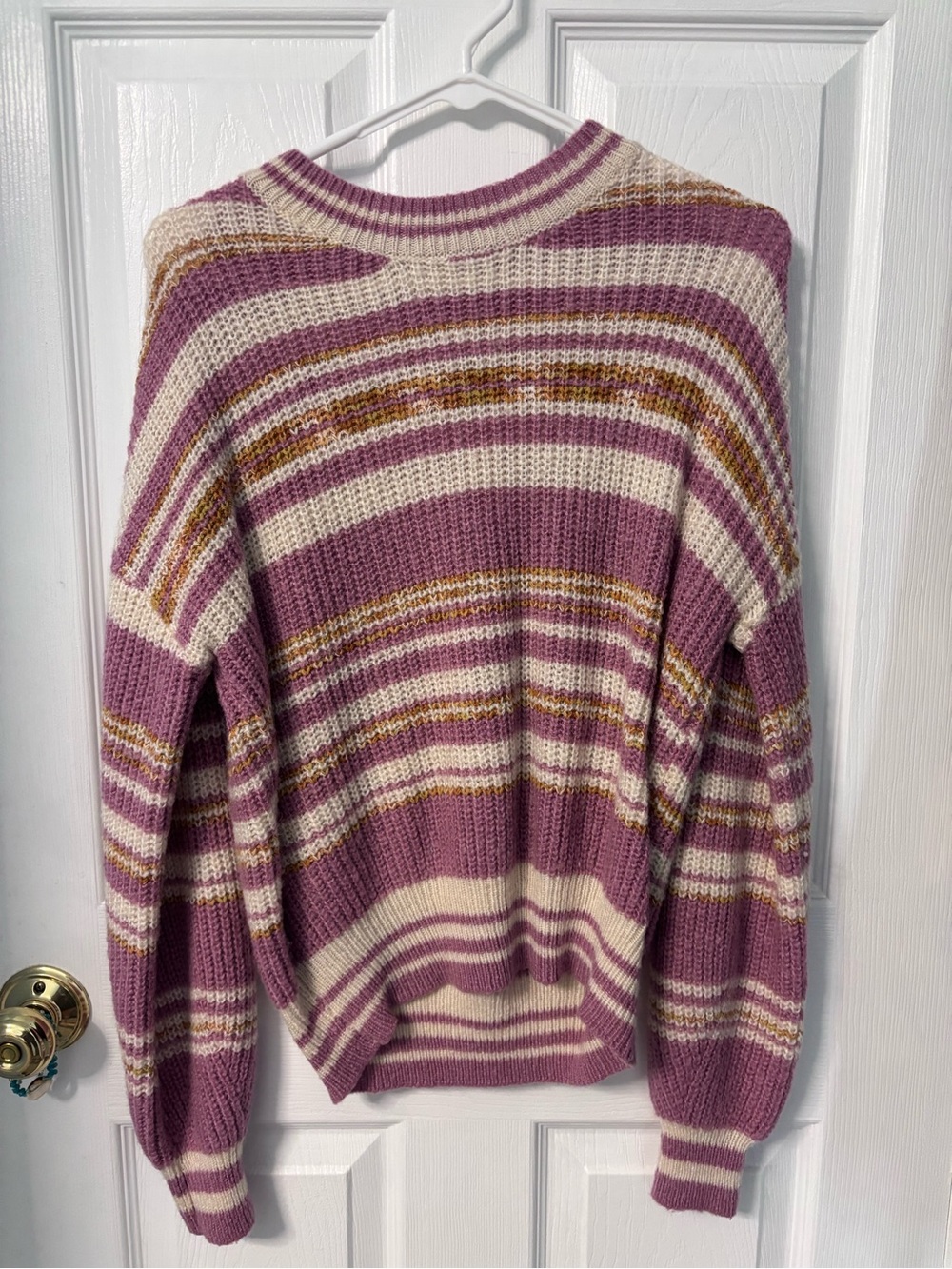 Striped Crewneck Sweater in Cream & Mauve